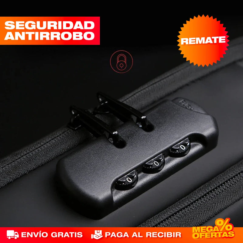 BOLSO MANOS LIBRES ANTIRROBO, CARGA USB, IMPERMEABLE