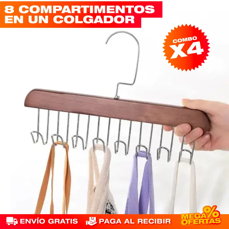 COMBO X4 GANCHO COLGADOR ORGANIZADOR DE MADERA