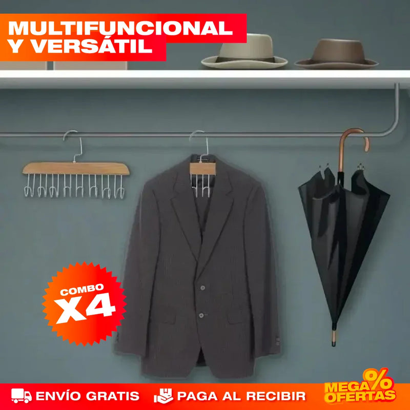 COMBO X4 GANCHO COLGADOR ORGANIZADOR DE MADERA