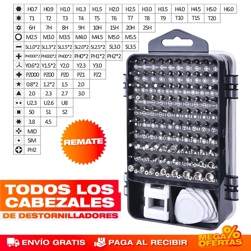 KIT DESTORNILLADORES MAGNÉTICOS 110 PIEZAS