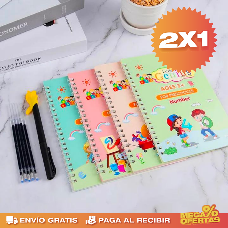 PROMO 2X1 SET DE 4 LIBROS DE CALIGRAFÍA CON TINTA MÁGICA REUTILIZABLE