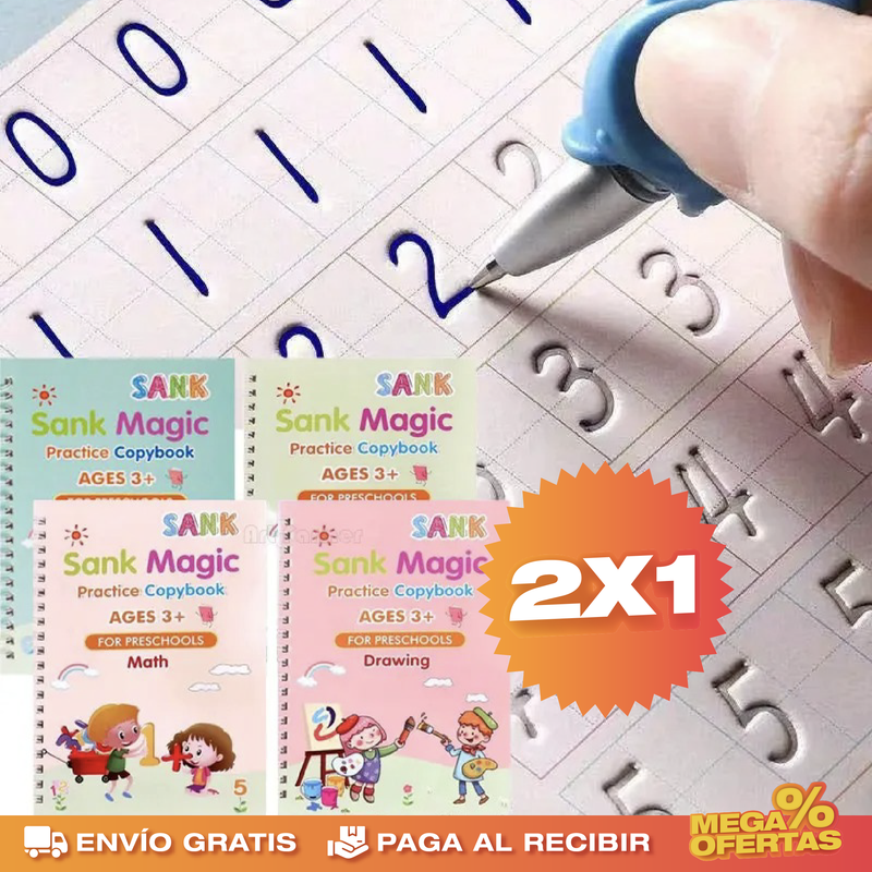 PROMO 2X1 SET DE 4 LIBROS DE CALIGRAFÍA CON TINTA MÁGICA REUTILIZABLE