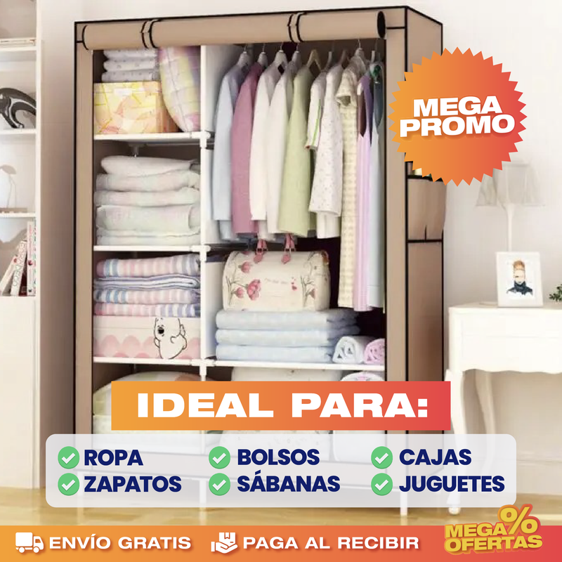 CLOSET PORTATIL DE 3 COMPARTIMIENTOS (TAMAÑO GRANDE)