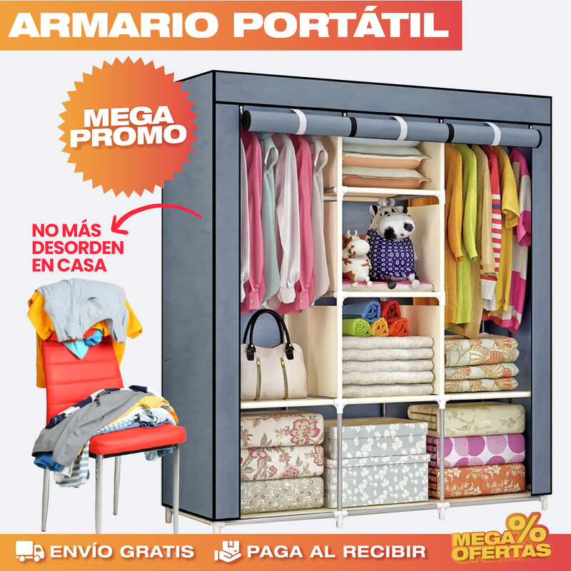 CLOSET PORTATIL DE 3 COMPARTIMIENTOS (TAMAÑO GRANDE)